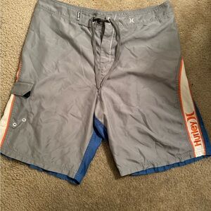 Men’s Hurley Gray and Blue Board Shorts with Orange Accents W19” l 21”